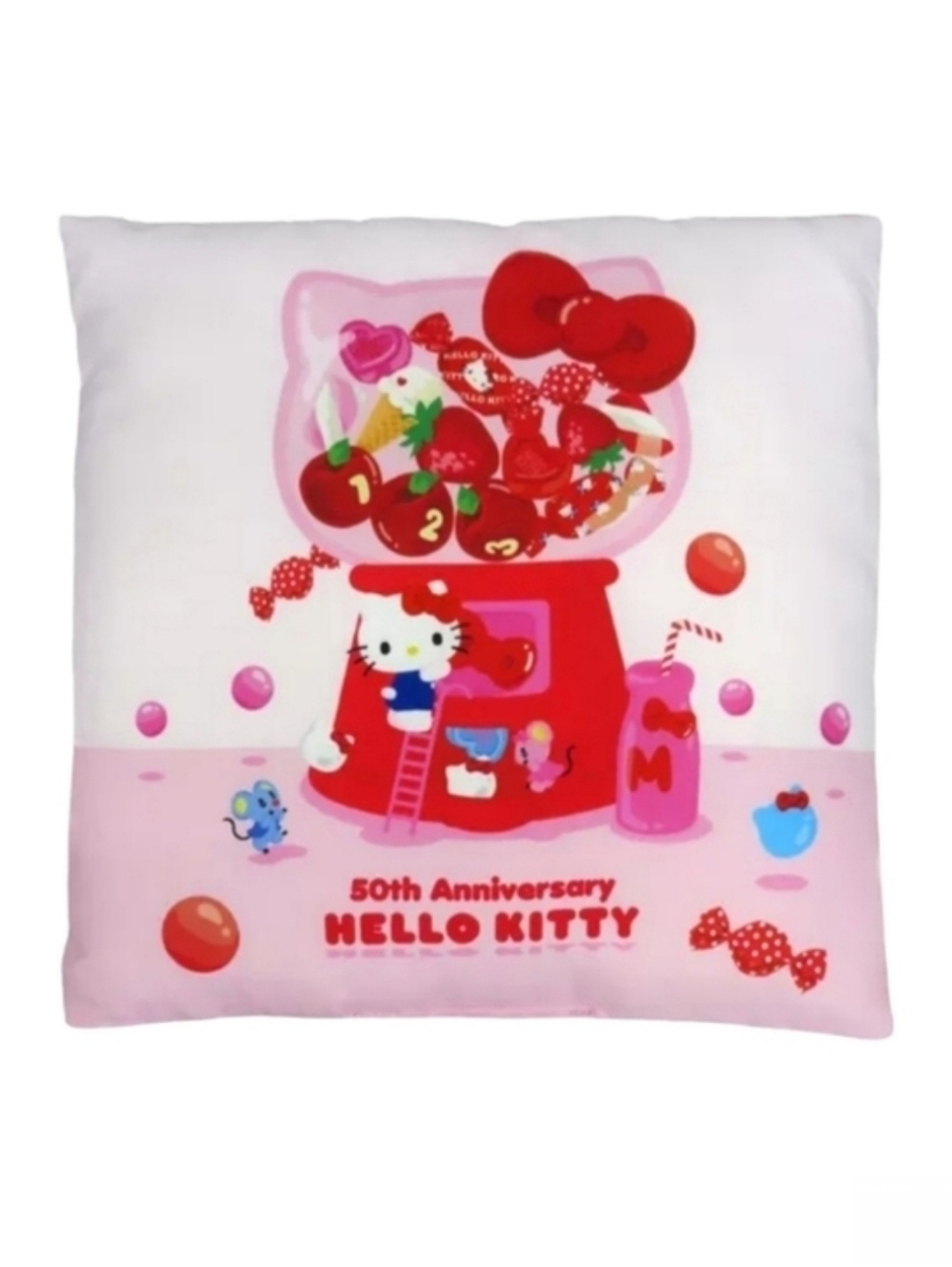 Sanrio Hello Kitty 50th Anniversary Gumball Machine Pink Square Pillow